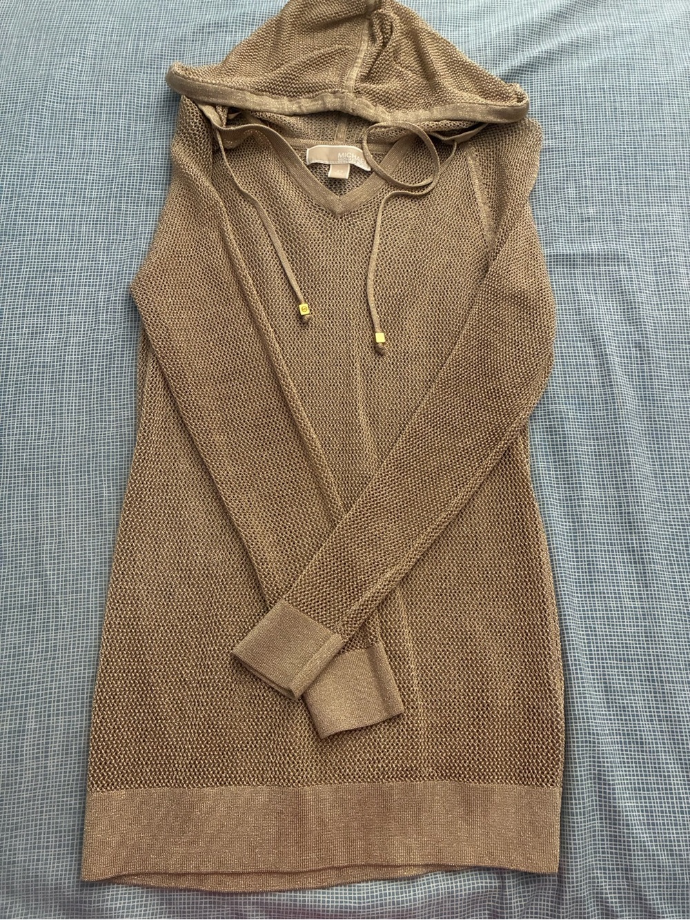 Michael Kors Beige Knit Hooded V-Neck Sweater